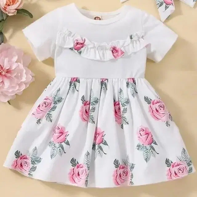 Girls Frocks & Dresses -, White Flower (18-24 Months)