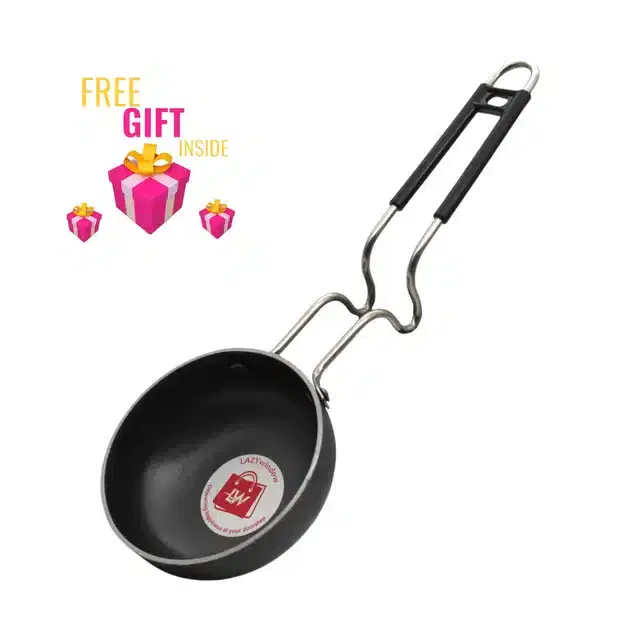 LAZYwindow Stainless Steel Handle Iron Tadka Pan with Free Gift, Black, Pack of 2