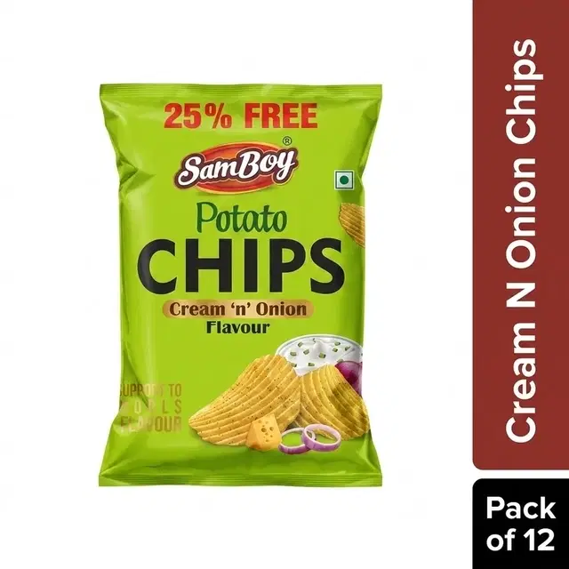 Samboy Cream N Onion Chips 12X25 g (Pack of 12)
