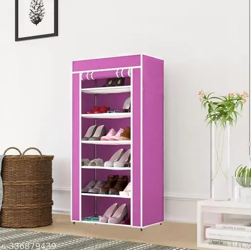 PVC 6 Layer Collapsible Multipurpose Rack, Pink