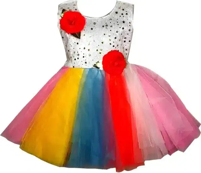 Netted Frock for Girls (Multicolor, 12-18 Months)