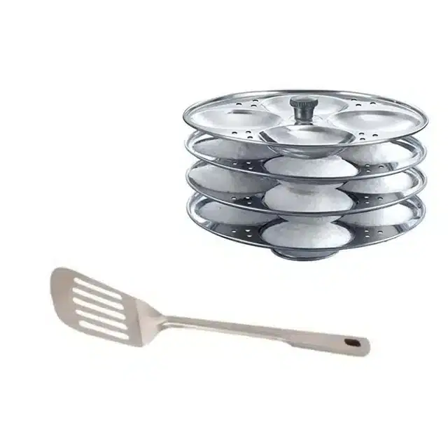 Stainless Steel Egg Palta & Idli Making Stand of 4 Plates, Combo of 2