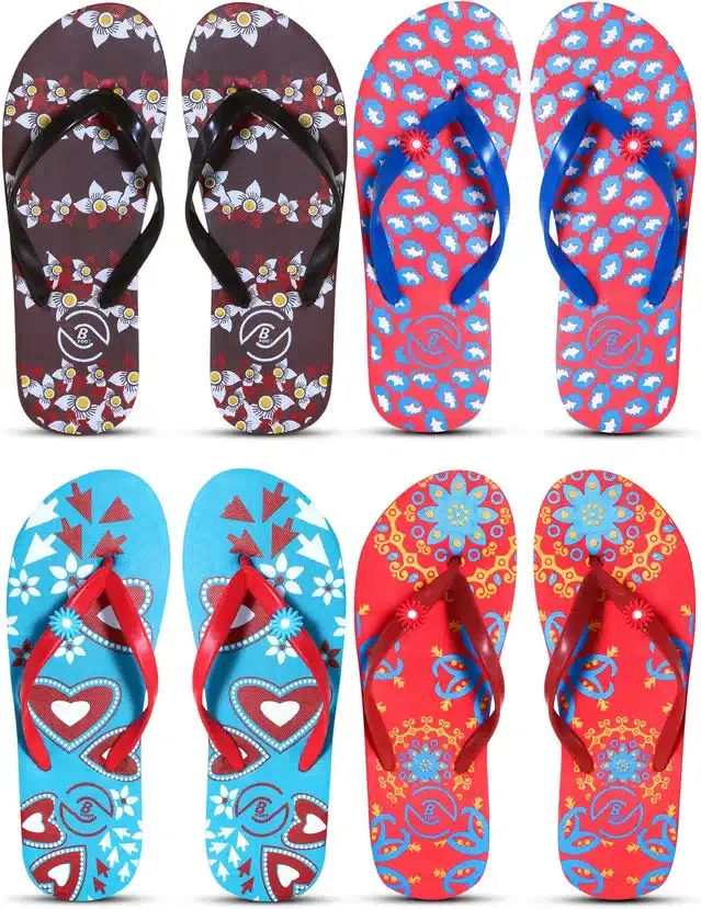 Flip Flops for Women, Pack of 4 (Multicolor, 7)