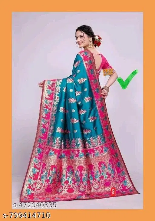 Kanjeevaram Saree for Women (Blue, Free Size)