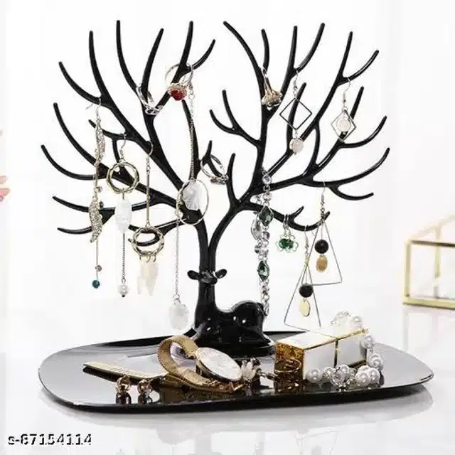 Plastic Deer Tree Shape Jewellery Stand, Black