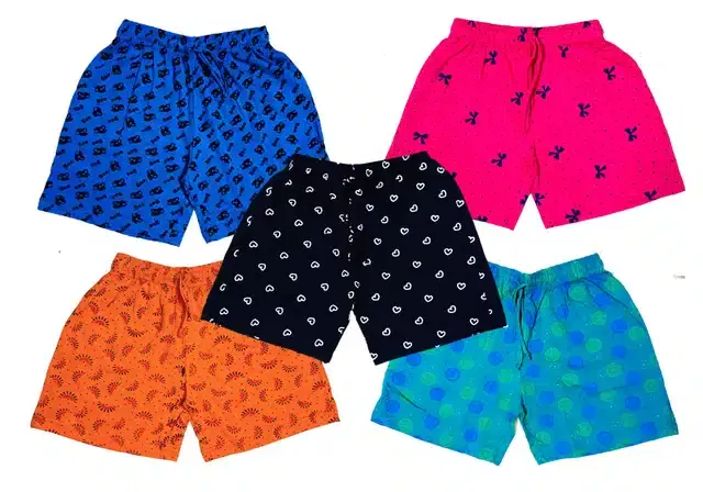 Cotton Blend Printed Shorts for Girls, Pack of 5 (Multicolor, 2-3 Years)