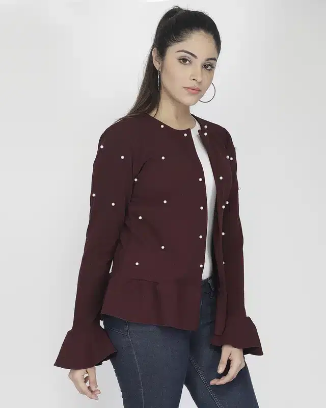 Full Sleeves Shrug for Women (Purple, M)