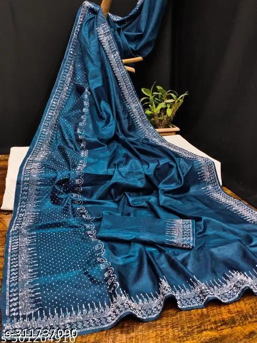 Georgette Solid Saree For Women, Blue