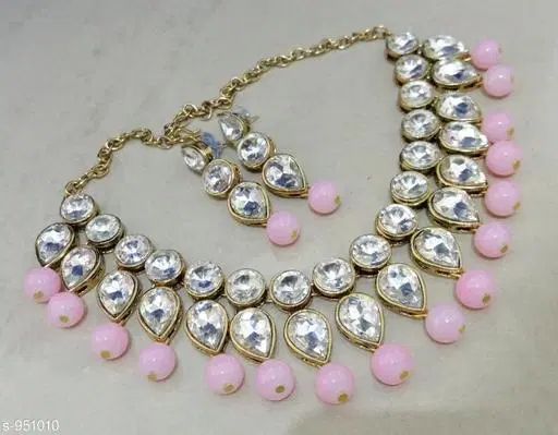 Elegant Alloy Necklace Set for Women & Girls, Pink
