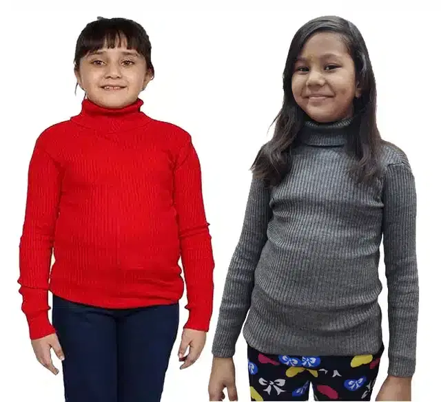 Full Sleeves Solid Sweater for Girls, Pack of 2 (Red & Grey, 3-6 Months)