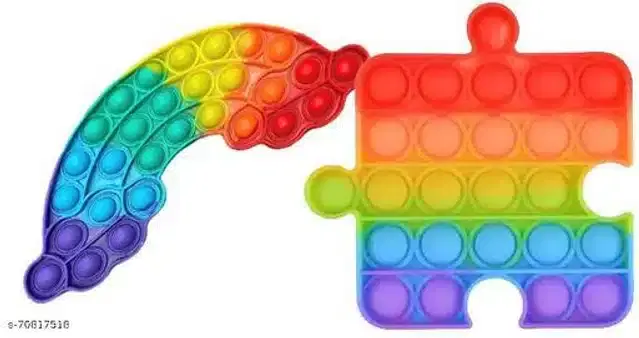 Silicone Pop It Fidget Stress Relief Toy, Multicolor, Pack of 2