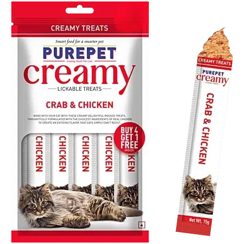 Purepet Creamy Lickable Cat Treats,Crab & Chicken, 15g x5 Pcs 75 g