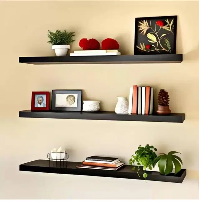 Wooden Wall-Mounted Kitchen Shelf Rack (Black)