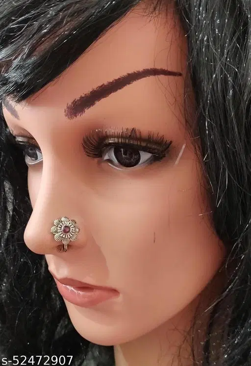 Ethnic Nosepins for Women (Silver, Free Size)