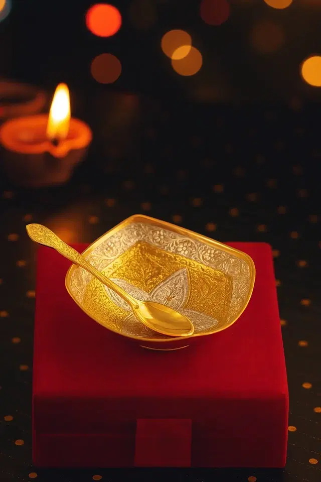 Decorative Bowl silver gold curv designer bowl with spoon