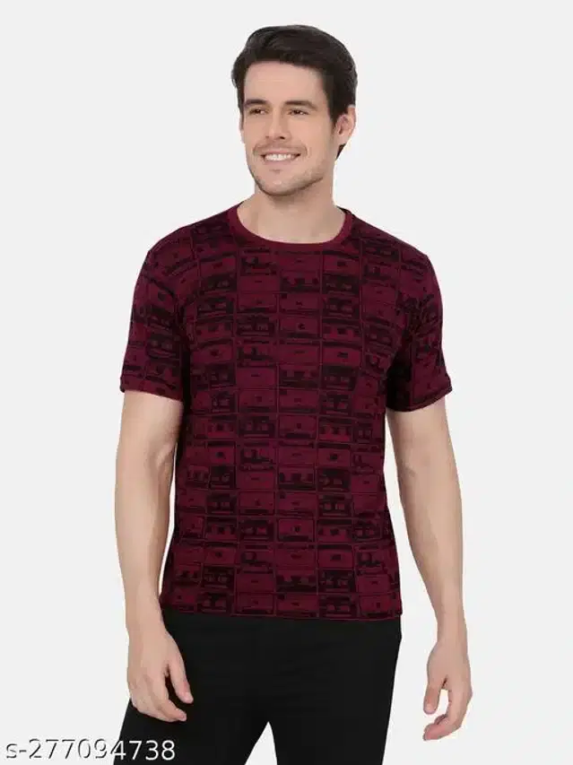 Half Sleeves T-Shirt for Men (Maroon & Black, M)