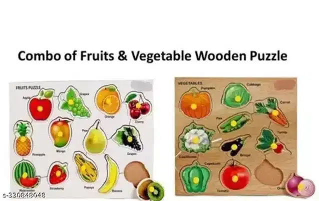 Wooden Educational Puzzle for Kids, Multicolor, Pack of 2