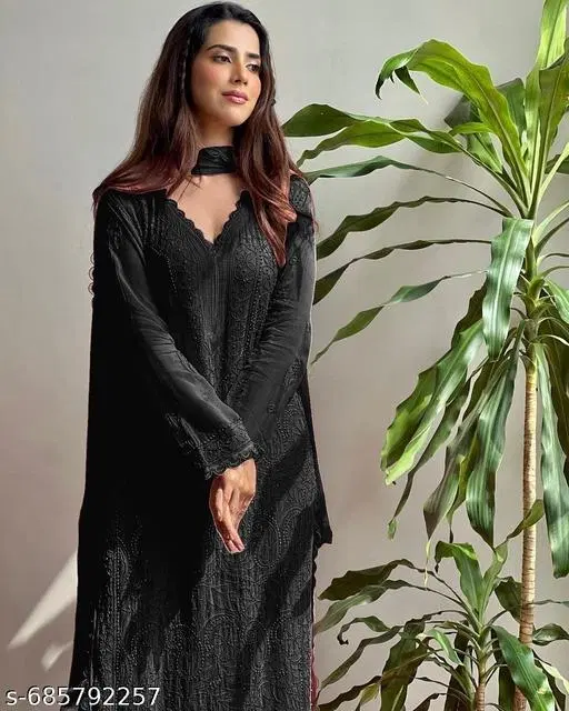 Embroidered Palazzo Pants for Women (Black, XS)