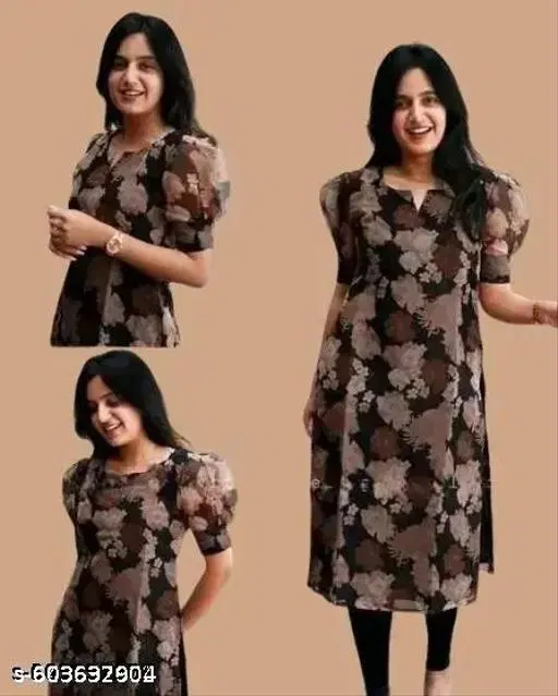 Floral print Kurti for Women (Black, S)