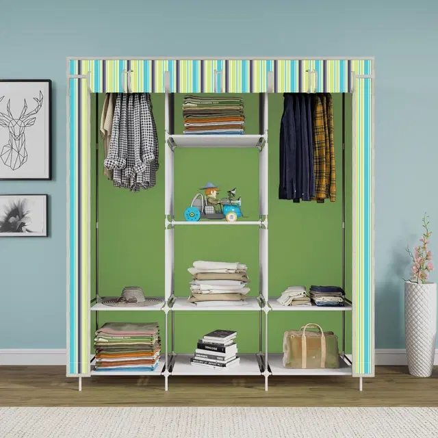 Plastic Printed Collapsible Wardrobe, Green