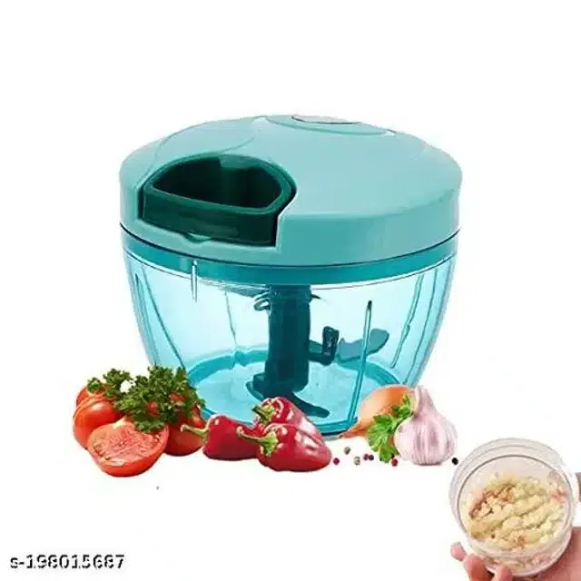 Plastic Manual Vegetable Chopper, Aqua Blue & Transparent, 450 ml