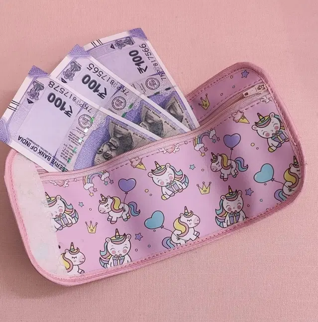 Premium Quality Canvas Unicorn  Wallet for Kids Pink Canvas Tri-Fold Wallet, Pack of 1