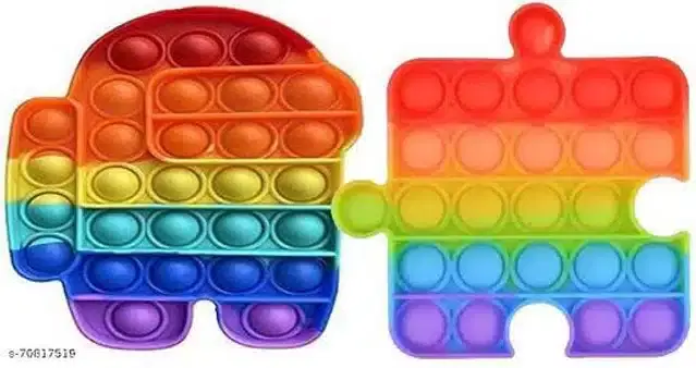 Silicone Pop It Fidget Stress Relief Toy, Multicolor, Pack of 2