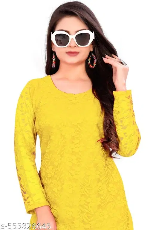Net Kurti for Women,  Yellow  (S)