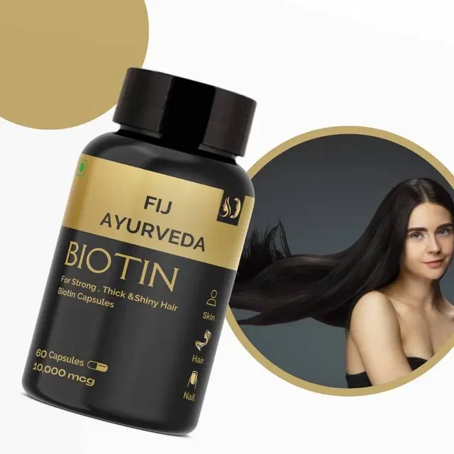 FIJ AYURVEDA Biotin Capsule for Hair Growth & Glowing Skin, Fights Nail Brittleness  (60 Capsules)