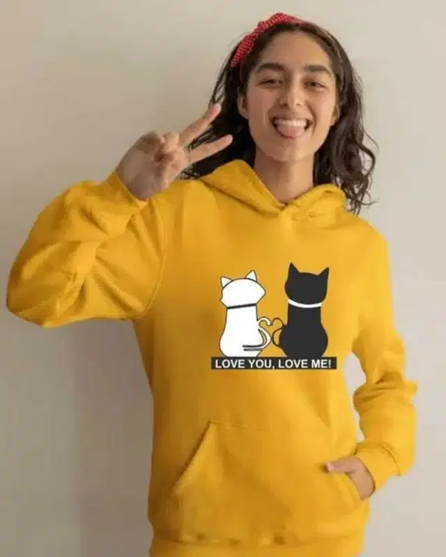 Fleece Hooded Sweatshirt for Women (Mustard, S)