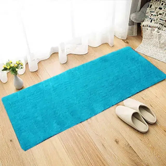 Abstract Bedside Runner with Antiskid Back, 20"x48", Aqua Blue