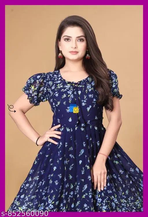Floral One Piece Dress (Blue, S)