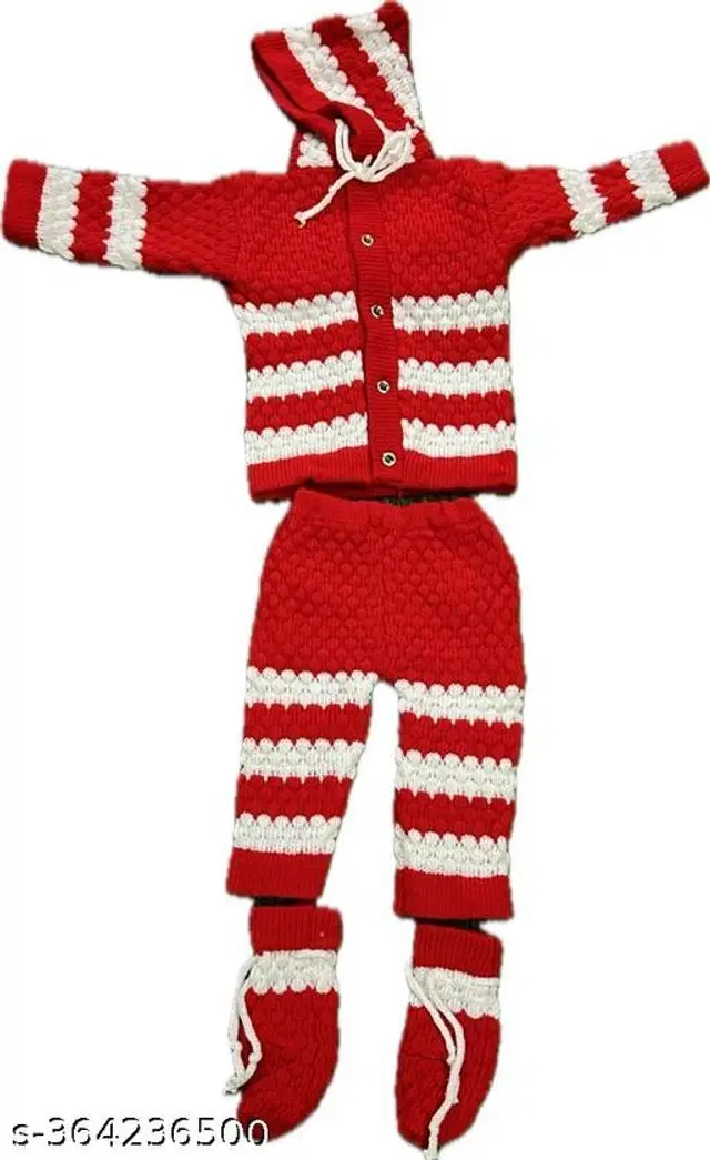 Woolen Clothing Set for Boys (0-6 Months, Red & White)