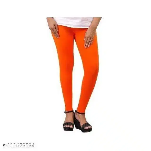 Cotton Lycra Leggings for Women (Orange, Free Size)