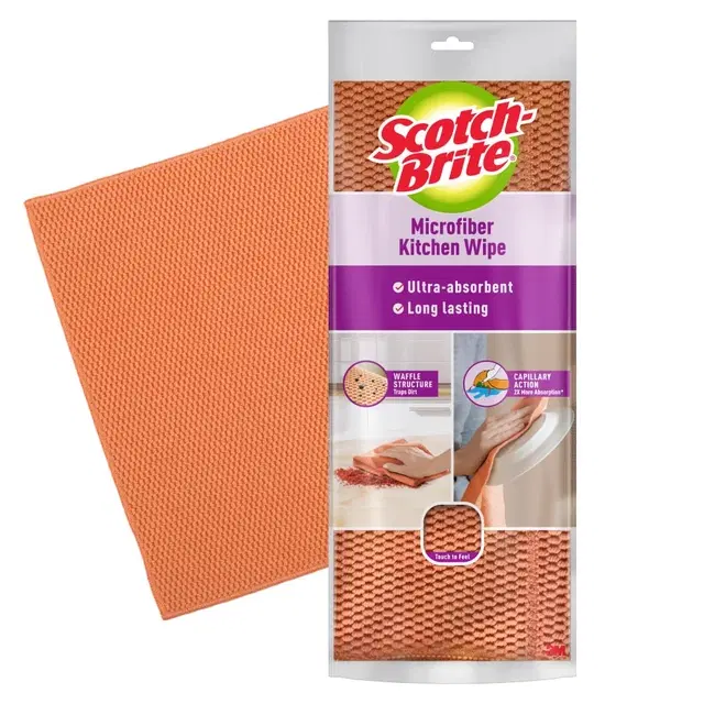 Scotch-Brite Microfiber Kitchen Cleaning Cloth (Pack Of 1 Orange) (Wet & Dry Cleaning Of Kitchen Slabs, Appliances, Table, Gas Stove, Utensils Etc)