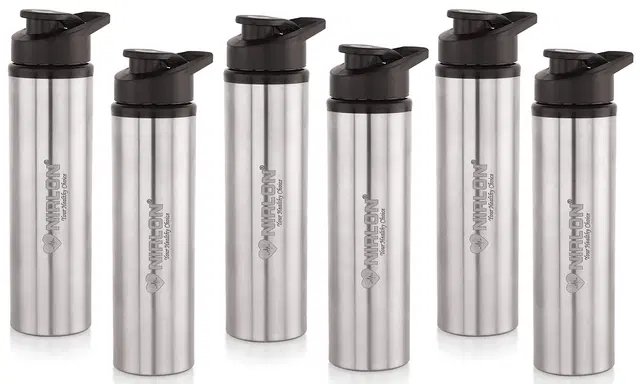 Nirlon Eco Sipper Stainless Steel Single Wall Water Bottle With Flip Cap/Fridge Refrigerator Bottle/ 100% Leak Proof/Office Bottle/School Bottle, 900 Ml, Set Of 6