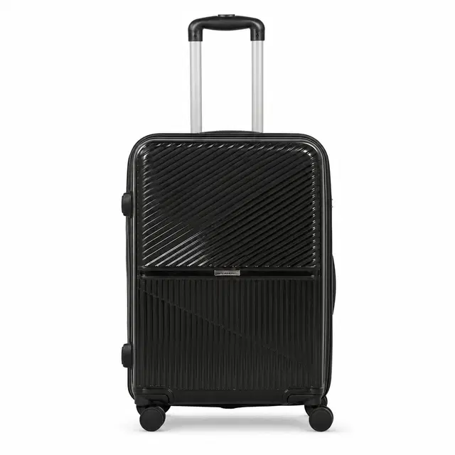 Teakwood Whitefield Medium Hard Trolley Bag With 360° Spinner 8 Wheels, Black