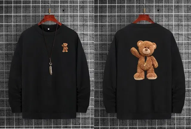 Round Neck Printed Sweatshirt for Men (Black, M)