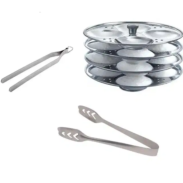 Stainless Steel Chimta, Momo Pakad & Idli Making Stand, Combo of 3