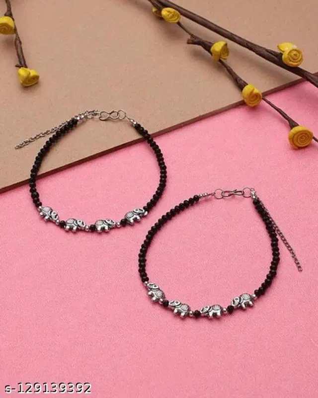 Oxidised Alloy Anklets for Women, Pack of 2 (Multicolor)