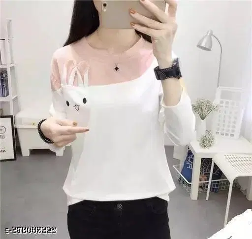 Cotton Blend T-shirt for Women, White (S)