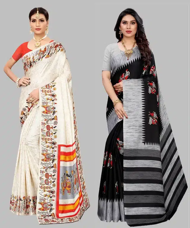 Printed Saree with Unstitched Blouse for Women, Pack of 2 (Multicolor, 6 m)