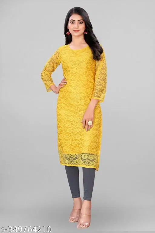 Net Kurti for Women,  Yellow  (S)