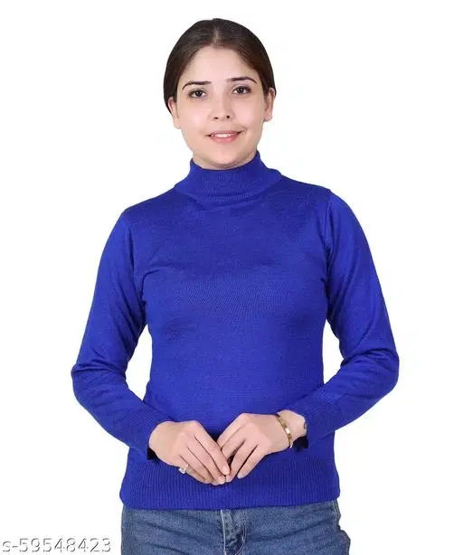 Hi-Neck Sweater for Women (Blue, M)