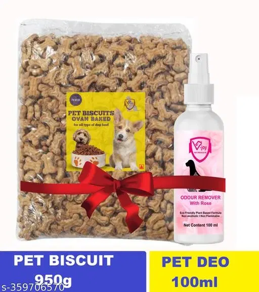 Dog Puppy Chicken Flavour Biscuit (950g) With Pet Body Deodizer In Rose Fragrance (100ml) (Pack Of 1)