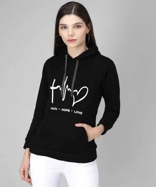 Fancy Cotton Full Sleeves Hoodie For Women (Black, S) (R-05)