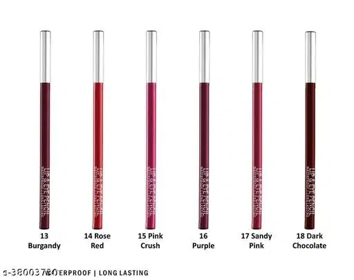 Super Matte Lip Liner Pencil, Multicolor, Pack of 6
