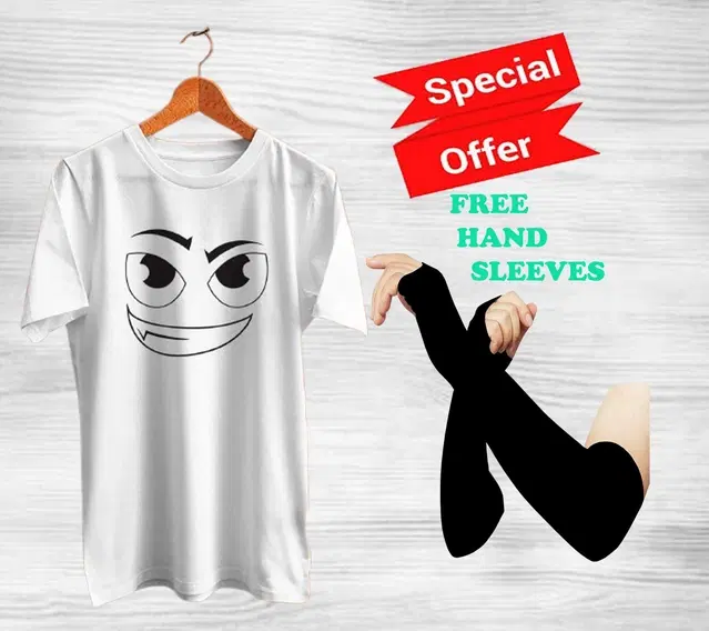 Round Neck Printed T-Shirt with Arm Sleeves for Men, Set of 2 (White & Black, XXL)