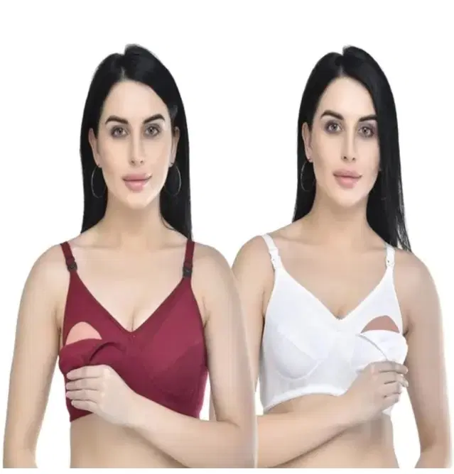 Cotton Solid Bras for Women, Pack of 2 (Multicolor, 34)