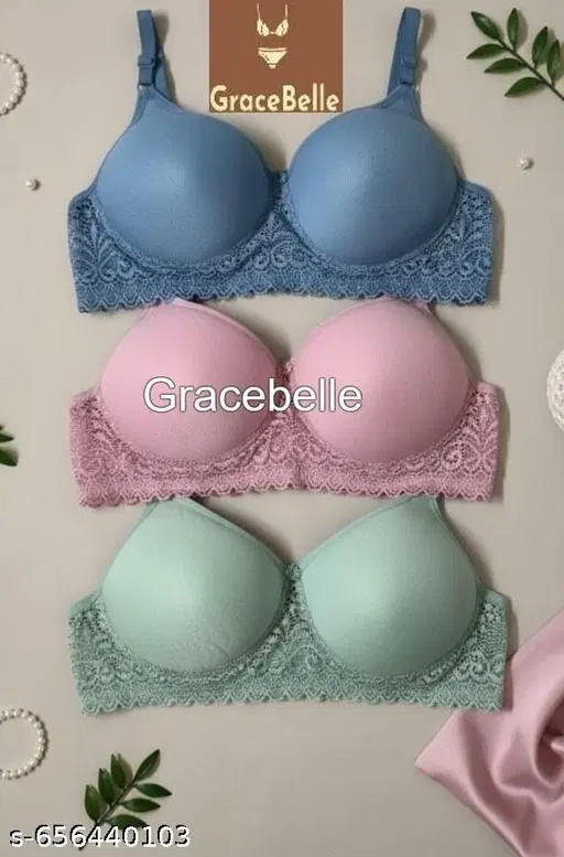 Cotton Solid Bra for Women & Girls, Multicolour, Pack of 3 (32B)